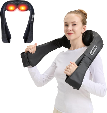 Масажер для шиї та плечей Shiatsu з підігрівом, 3D-масажні головки, 49°C, регулювання інтенсивності, ремені Київ