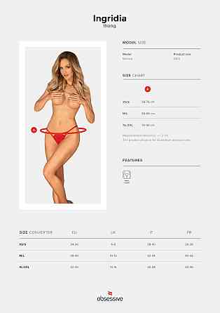 Трусики з доступом Obsessive Ingridia crotchless thong XL/2XL, червоні Sex Aura Київ