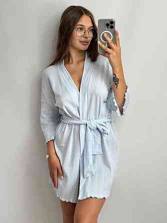 Домашний халат из трикотажа бамбук Голубой XL/2XL Харьков