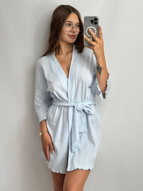 Домашний халат из трикотажа бамбук Голубой XL/2XL Харьков - изображение 1