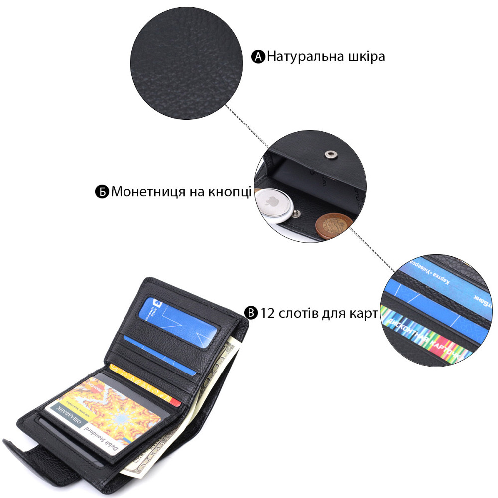 Практичний гаманець для жінок з кишенею для монет із натуральної шкіри ST Leather 22725 Чорний Київ - фото 4
