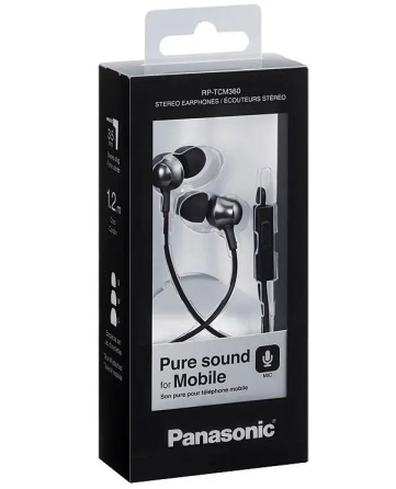 Проводные вакуумные наушники Panasonic RP-TCM360GCK с микрофоном (Черные) Винница