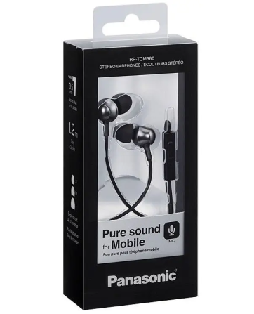 Провідні вакуумні навушники Panasonic RP-TCM360GCK з мікрофоном (Чорні) Вінниця - фото 4