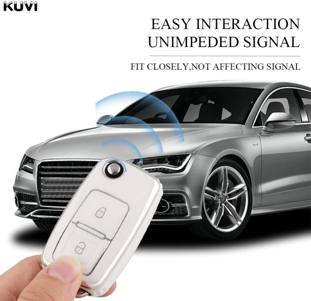 Чохол на автомобільні ключі Volkswagen Skoda 2 кнопки Білий зі сріблом Сміла - фото 3