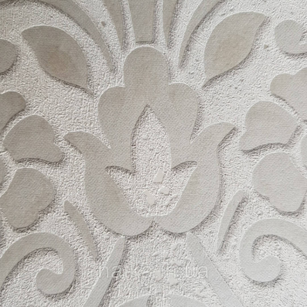 Шпалери вінілові на флізелін Marburg City glam 32302 метрові вензелі завитки сріблом на білому під штукатурку Київ - фото 5
