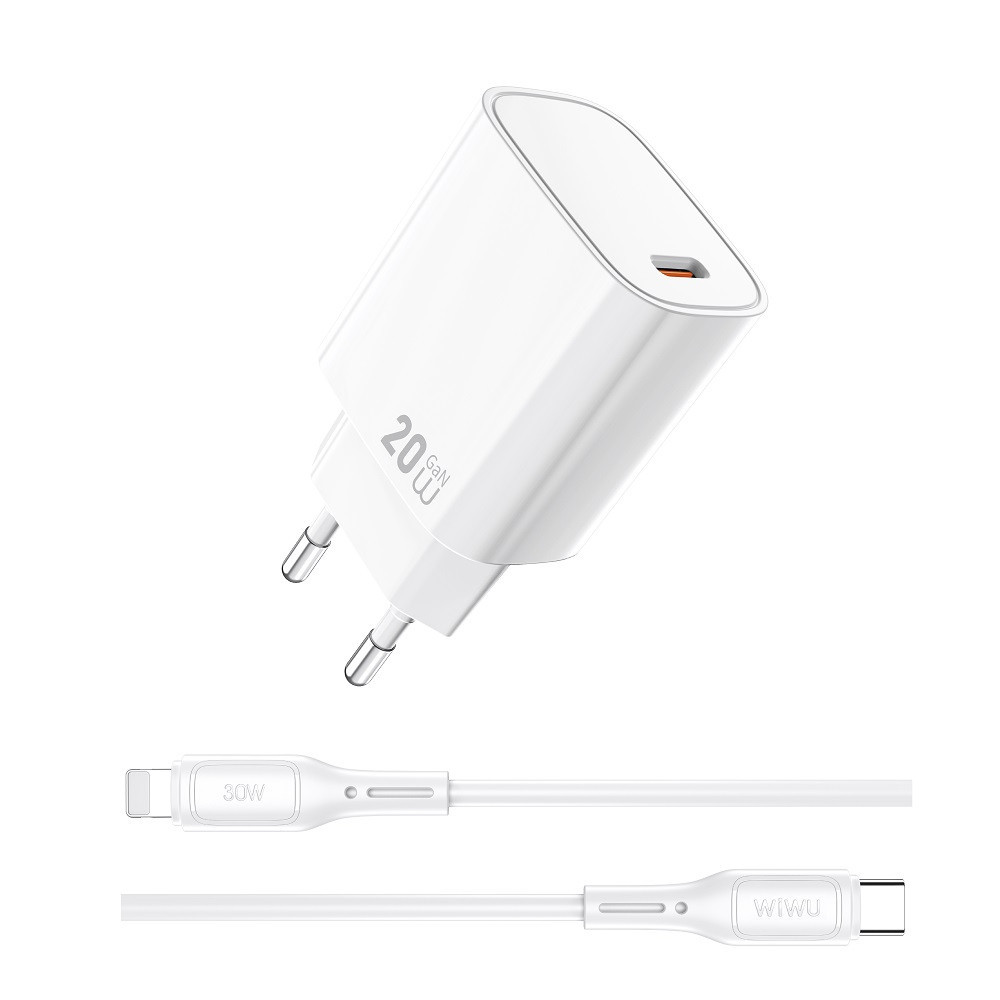Сетевое зарядное устройство с кабелем WIWU 20W Essen GaN Fast Charger+ Cable Combo Wi-G007 C-L EU White Одесса - изображение 1