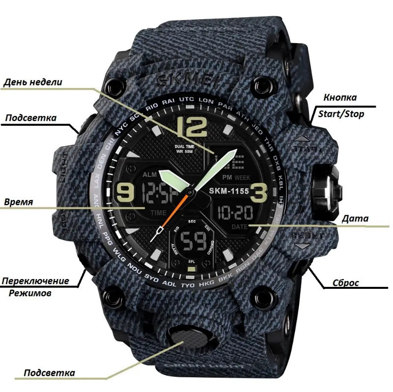 Чоловічий годинник Skmei Hamlet 1155 Темний джинс Вінниця - фото 5