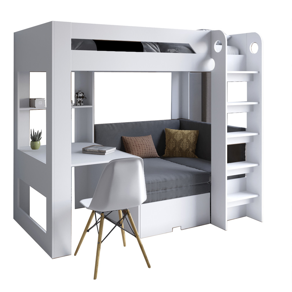 Дитяче двоярусне ліжко LION Флай 90х190 см з вбудованим столом Німфея Альба (білий) (LION-041643) ТОП Львів - фото 2