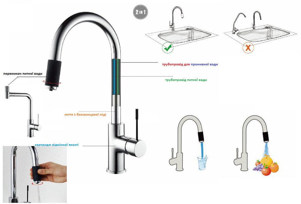 Змішувач для кухні під осмос TOPAZ CORSICA TC-8802-H48 (000019560) Київ - фото 5