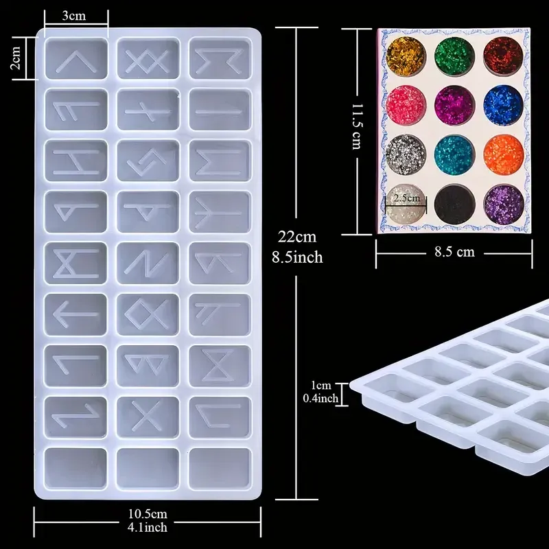 Силиконовый молд (форма) для изготовления рун 22×10,5 см + набор блёсток для смолы Киев - изображение 7