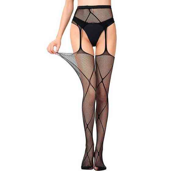 Колготки з імітацією панчіх "Колготи-панчохи" - Чорний - 2/3/4 (S/M/L) - Еротична білизна Вінниця