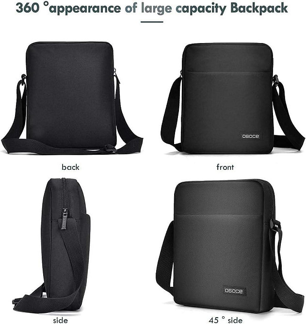 Мужская водонепроницаемая сумка через плечо мессенджер для работы и путешествий черная Киев - изображение 7