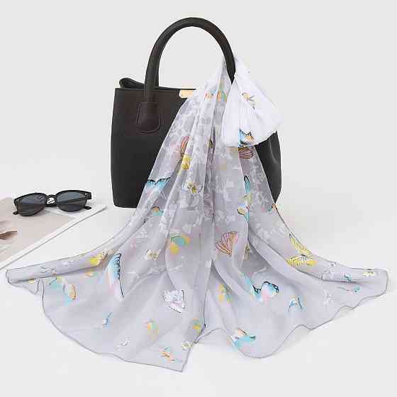 Женский шифоновый шарф с бабочками 150 на 45 см серый Киев