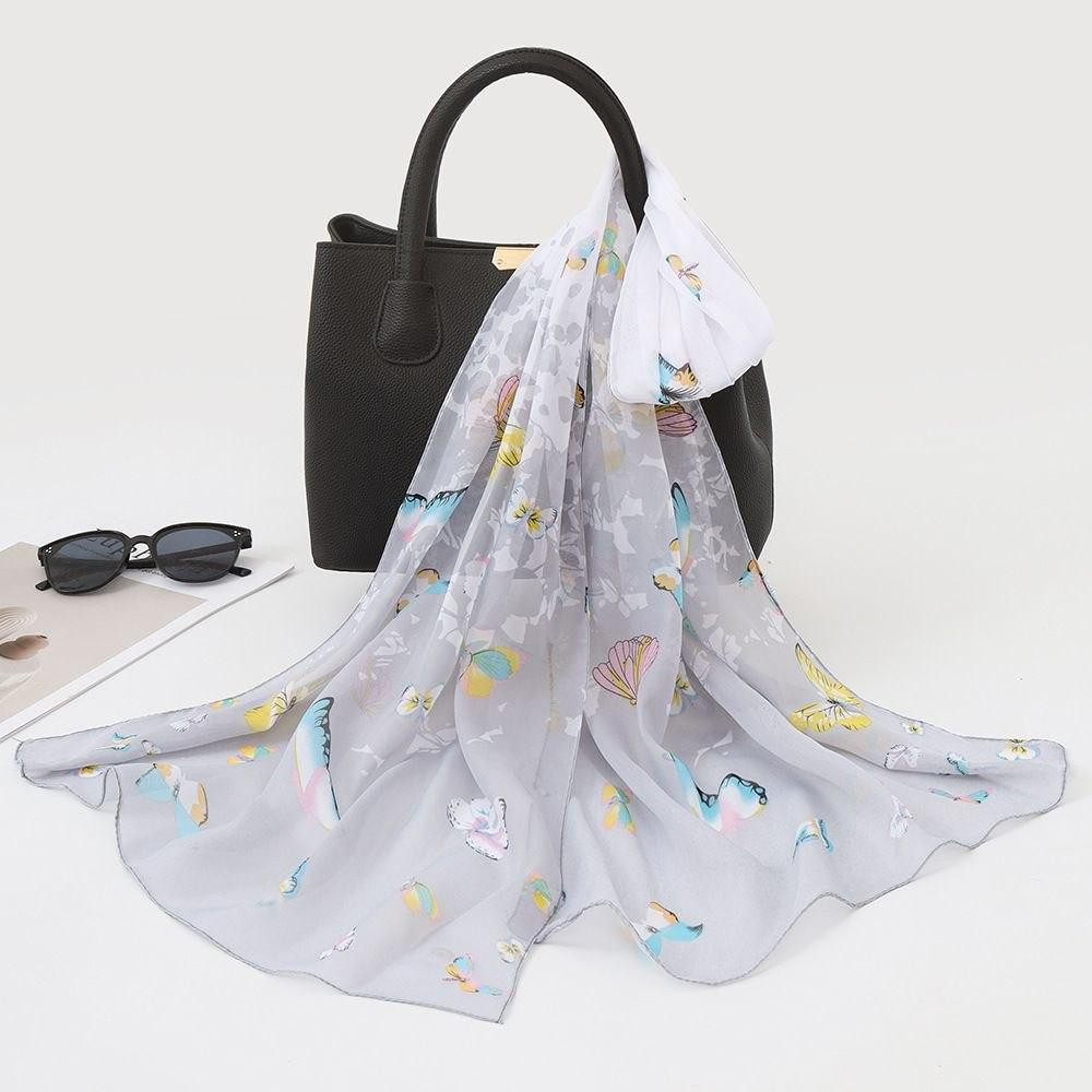 Женский шифоновый шарф с бабочками 150 на 45 см серый Киев - изображение 1