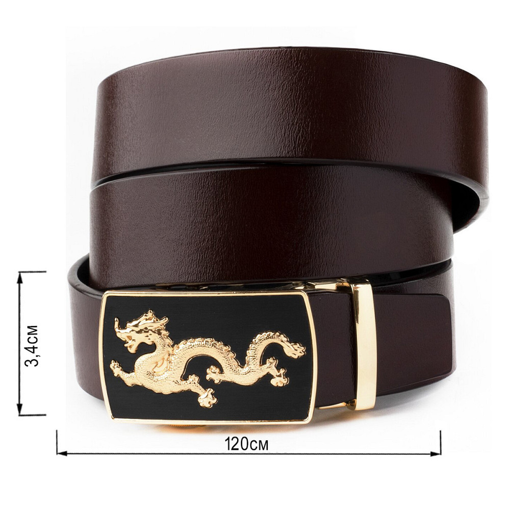 Ремень мужской золотой дракон Vintage 20259 Коричневый Киев - изображение 5