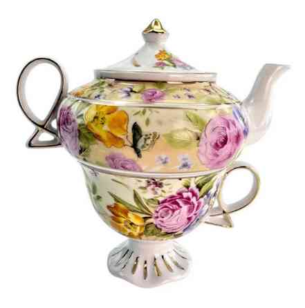 Чайник с чашкой фарфоровый Цветы Киев