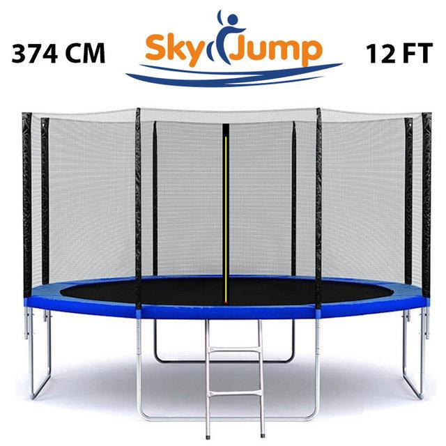 Батут SkyJump 374 см із захисною сіткою і сходами спортивний ігровий Київ - фото 1