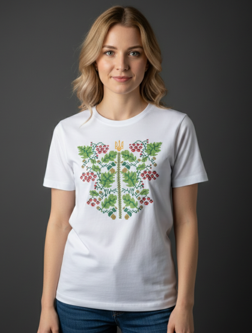 Жіноча Футболка з вишивкою КАЛИНА в білому кольорі Київ - фото 2