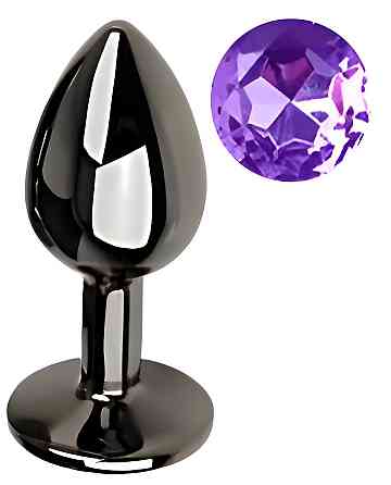 Анальная пробка с кристаллом EGZO - Dark Gray Round Plug Purple, size S Sex Aura Киев