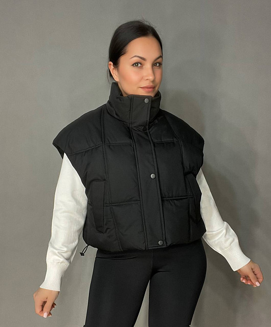 Жилетка жіноча HAIZIYUAN 535 укорочена широка оверсайз спущене плече чорна, чорний, M Київ - фото 1