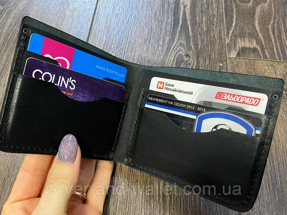 Компактний чоловічий гаманець ручної роботи без фіксації із міцної шкіри PS Leather Київ - фото 4