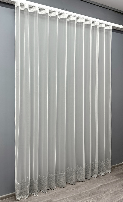 Тюль VR-Textil 1632т Грек-сітка з вишивкою та люрексом колір Молочний з сірим 300х270 см (42-0592) Київ - фото 3