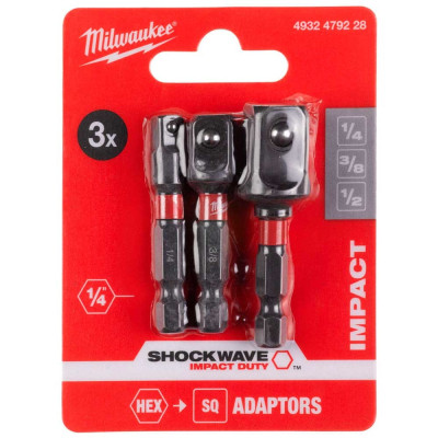 Адаптер для инструмента Milwaukee 1/4" HEX на квадраты 1/4", 3/8", 1/2" (4932479228) Винница - изображение 3