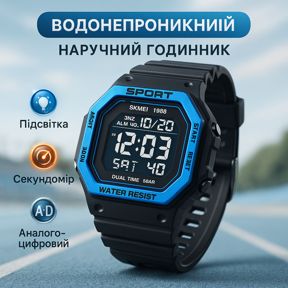 Спортивний міцний годинник SKMEI 1988BU, Військовий годинник з підсвічуванням для туризму FU-70 Львів - фото 16