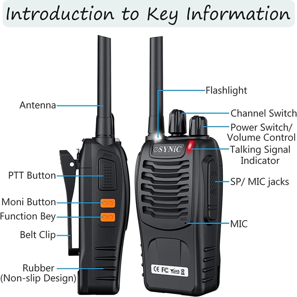 Рації eSynic PMR446, комплект 2 шт., 16 каналів, до 5 км, VOX, шумозаглушення CTCSS/DCS, LED-ліхтарик, USB Київ - фото 3