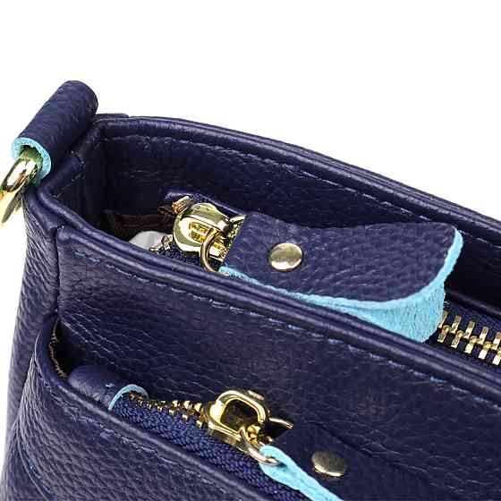 Элегантная женская кожаная сумка с жестким дном Vintage 22986 Синий Киев