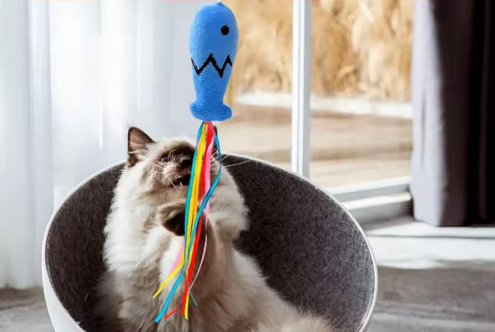 Іграшка-паличка з рибкою та дзвіночком для котиків 40 см блакитний Київ - фото 6