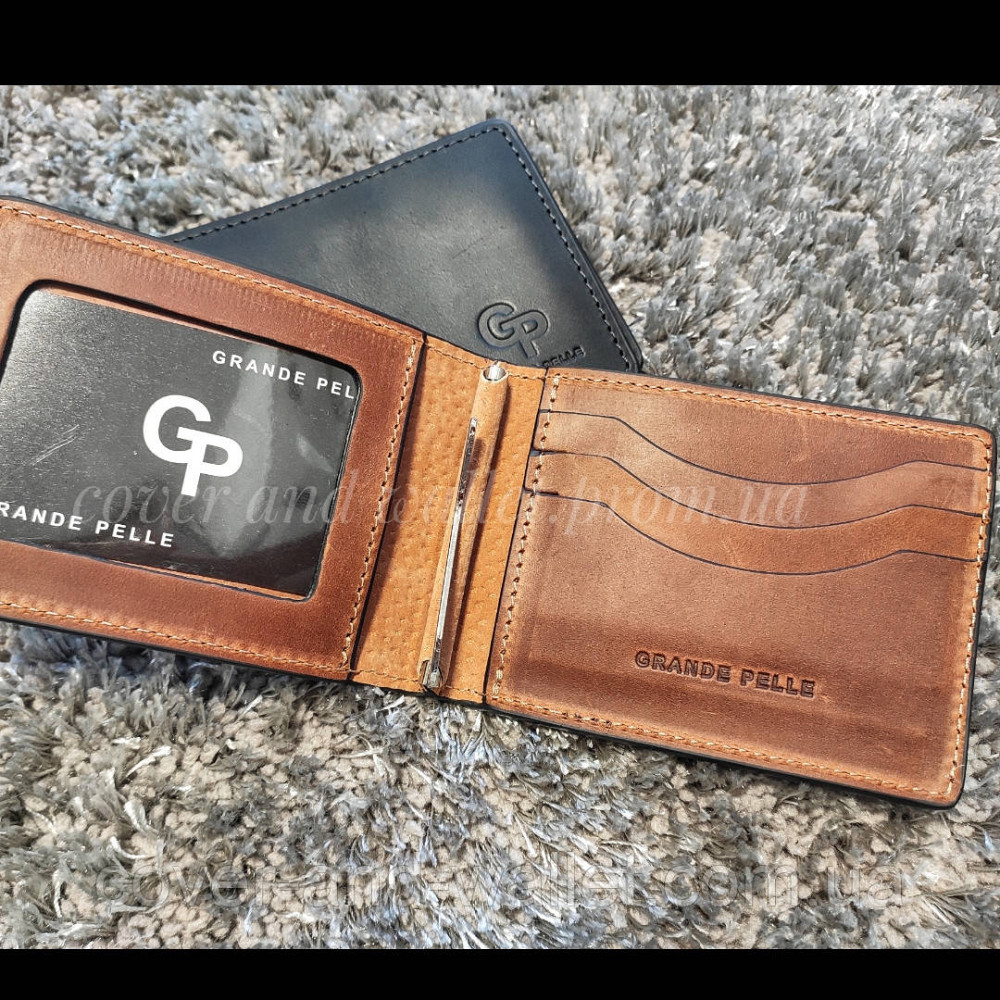 Кожаный зажим для денег с окном для документов Grande Pelle цвет терракота Киев - изображение 6