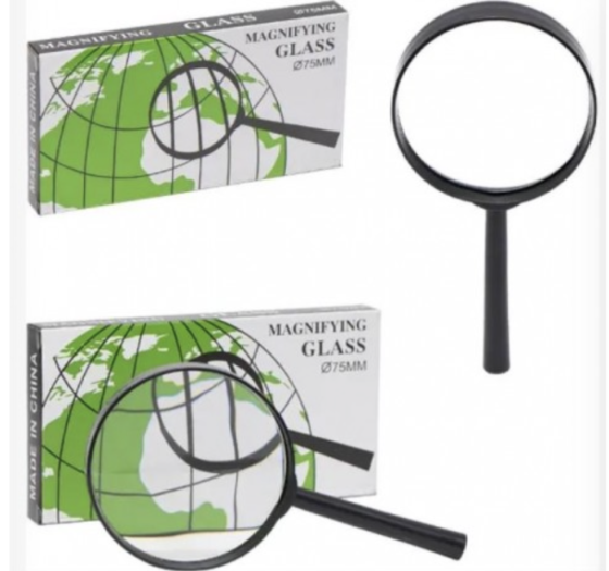 Лупа d-100 мм 3-х кратная стеклянная линза широкая рамка пластиковая оправа (2*10,5*19,5см) Одесса