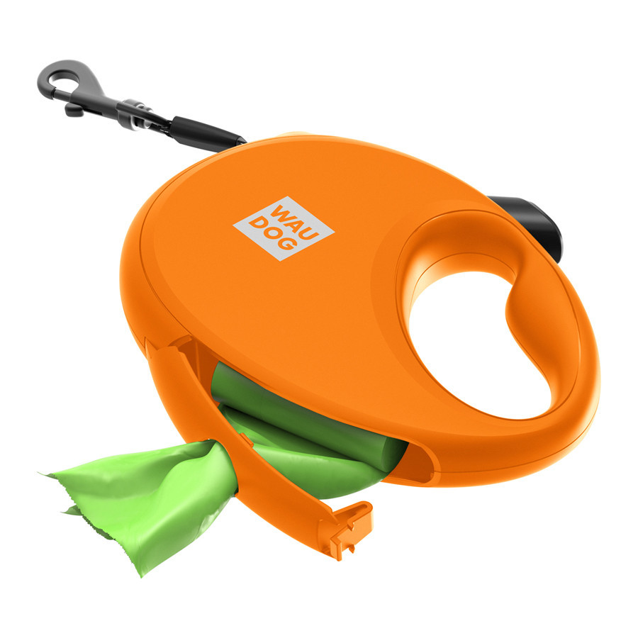 Повідець-рулетка для собак WAUDOG R-leash з контейнером для пакетів, світловідбивна стрічка, M, до 20 кг, 5м, помаранчевий Київ - фото 7