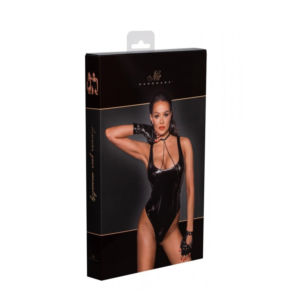 Боди сексуальное Noir Handmade из блестящего винила, черное, M Sex Aura Киев - изображение 3