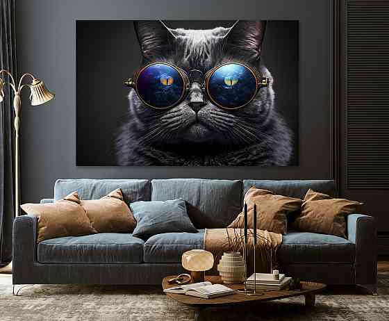 Картина холст в гостиную / спальню   Чорний кіт в окулярах      MLP_243 40x80 см Киев