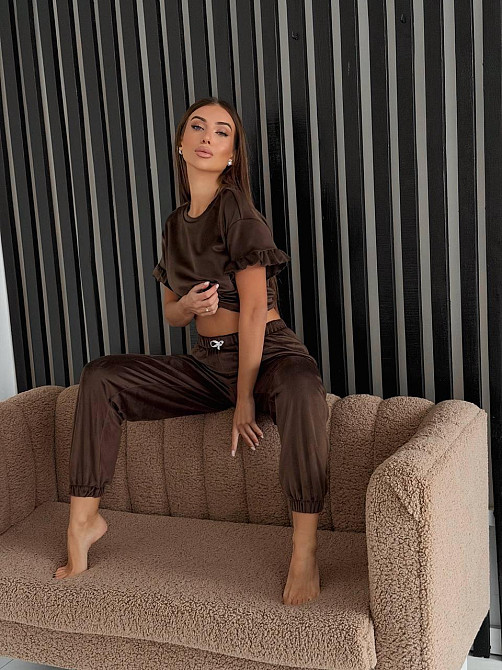 Женская стильная домашняя велюровая пижама Шоколад Одесса - изображение 6