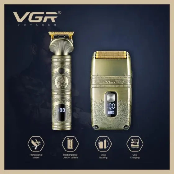 Машинка для стрижки волос и бороды VGR V 649 4 насадки для длины, для бороды и усов, LED дисплей Киев
