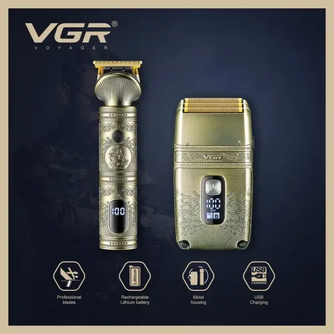 Машинка для стрижки волос и бороды VGR V 649 4 насадки для длины, для бороды и усов, LED дисплей Киев - изображение 5
