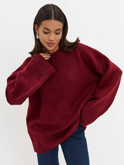 Женский базовый оверсайз свитер машинная вязка Бордо Одесса - изображение 5