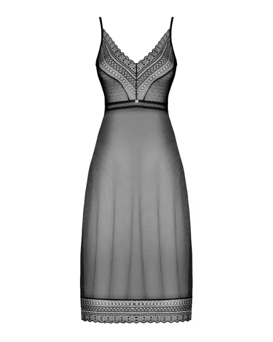 Напівпрозора довга сорочка Obsessive Estiqua chemise M/L, чорний, асиметричний крій Львів - фото 5