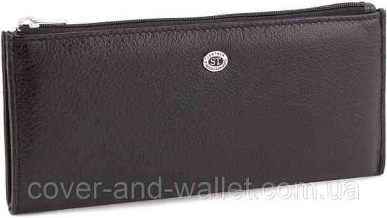 Тонкий шкіряний гаманець купюрнтик чорного кольору на блискавці ST Leather 025 Київ