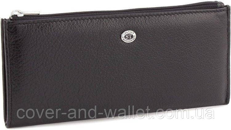 Тонкий шкіряний гаманець купюрнтик чорного кольору на блискавці ST Leather 025 Київ - фото 5