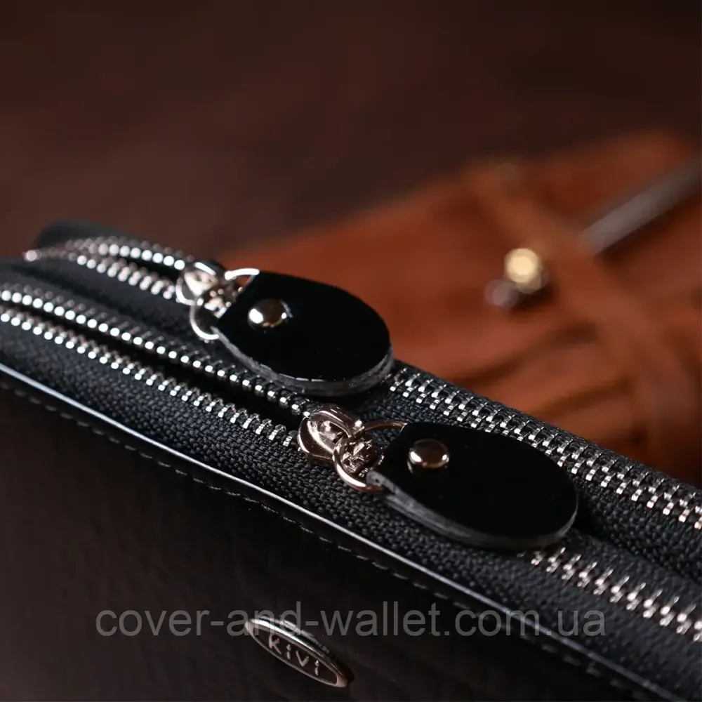 Жіночий гаманець клатч на дві блискавки чорного кольору Kivi Київ - фото 7