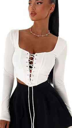 Стильний жіночий топ зі шнурівкою на декольте | плотний мікродайвінг Білий, 50/52 Одеса