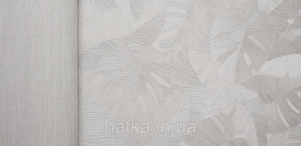 Шпалери вінілові на флізеліні Grandeco Time метрове листя монстери структурні білі молочні сріблясті 3д Київ - фото 3