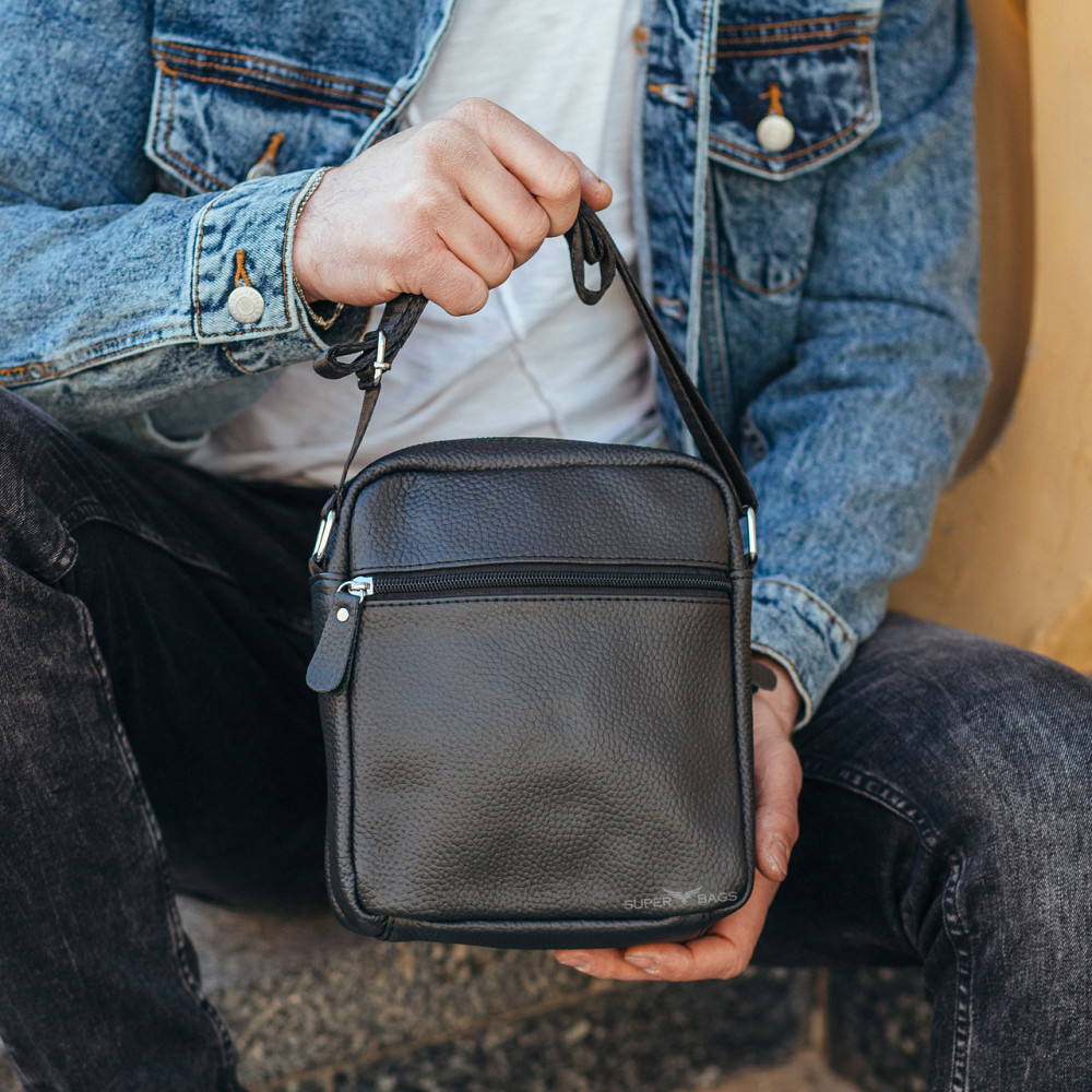 Сумка-барсетка мужская 19х22х5, мессенджер через плечо кожаная Tiding Bag BON6165 черный Каменское - изображение 5