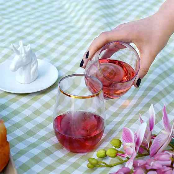 Набір пластикових склянок об'єм 350 мл - 6 шт для напоїв святкові, міцні, прозорі, із золотистим обідком Кам'янець-Подільський