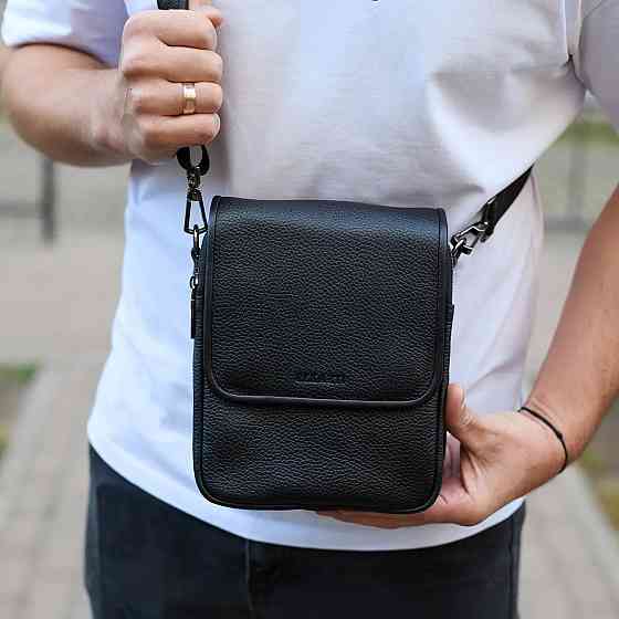 Сумка месенджер чоловіча шкіряна через плече чорна Tiding Bag Київ