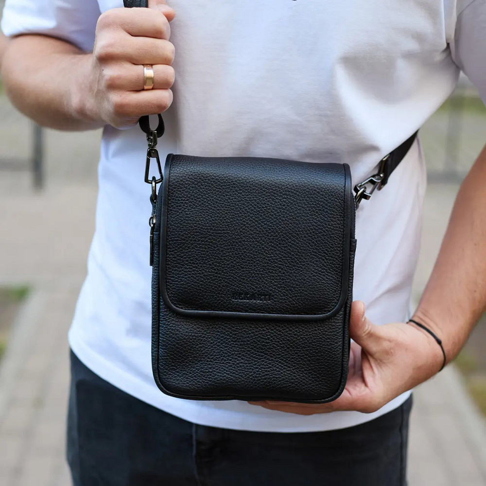 Сумка месенджер чоловіча шкіряна через плече чорна Tiding Bag Київ - фото 5